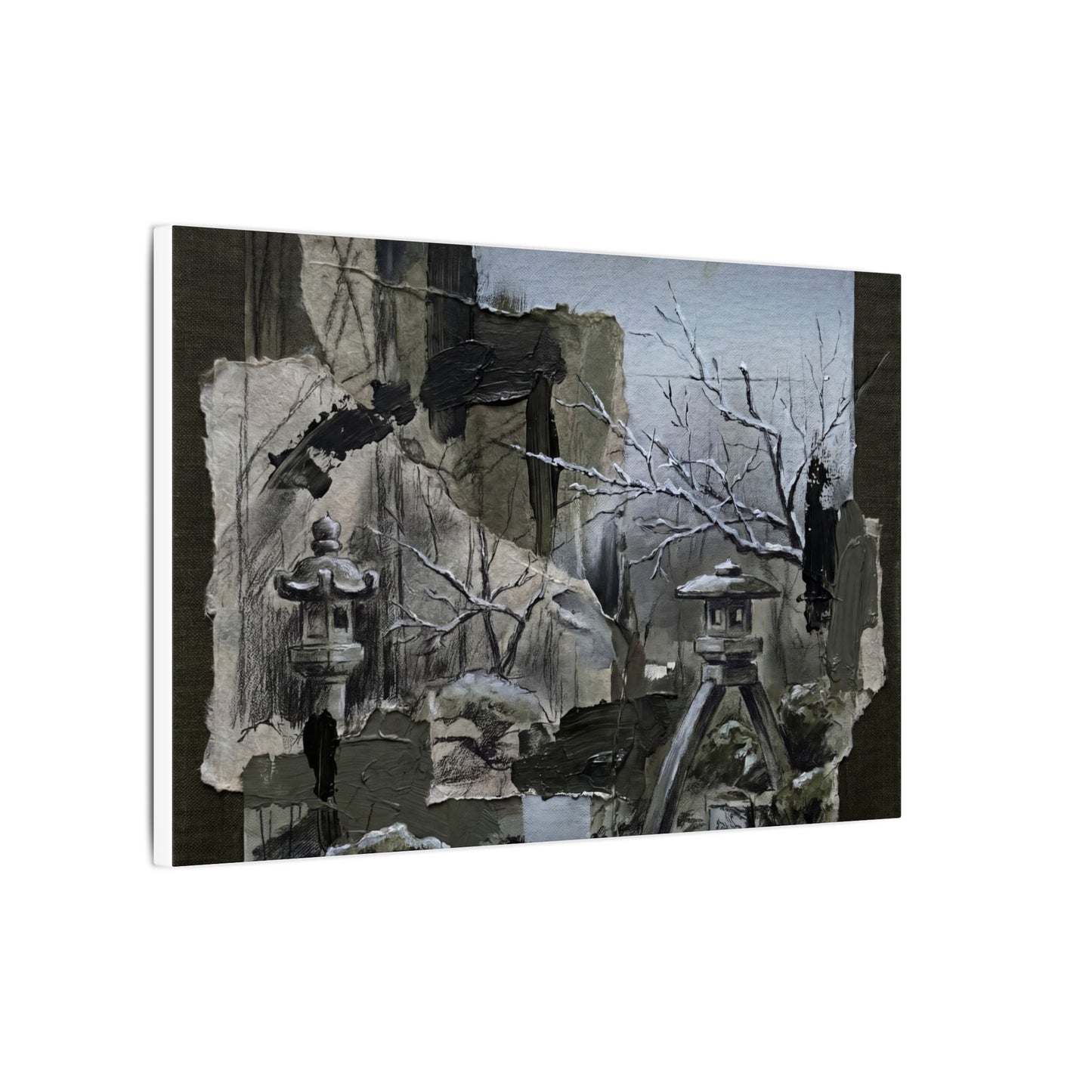 Winter Moonlit Garden Dark Texture Canvas Art | Moody Decor