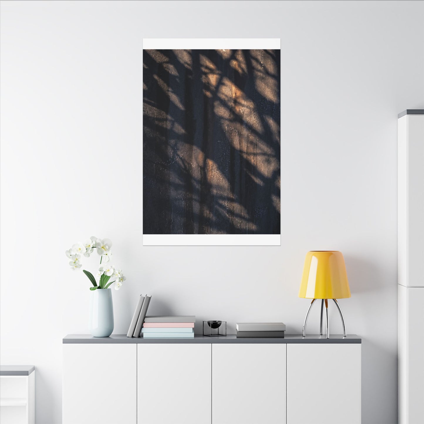 Dark Japandi Shadow Play in Golden Hour | Shadow Zen Canvas Art