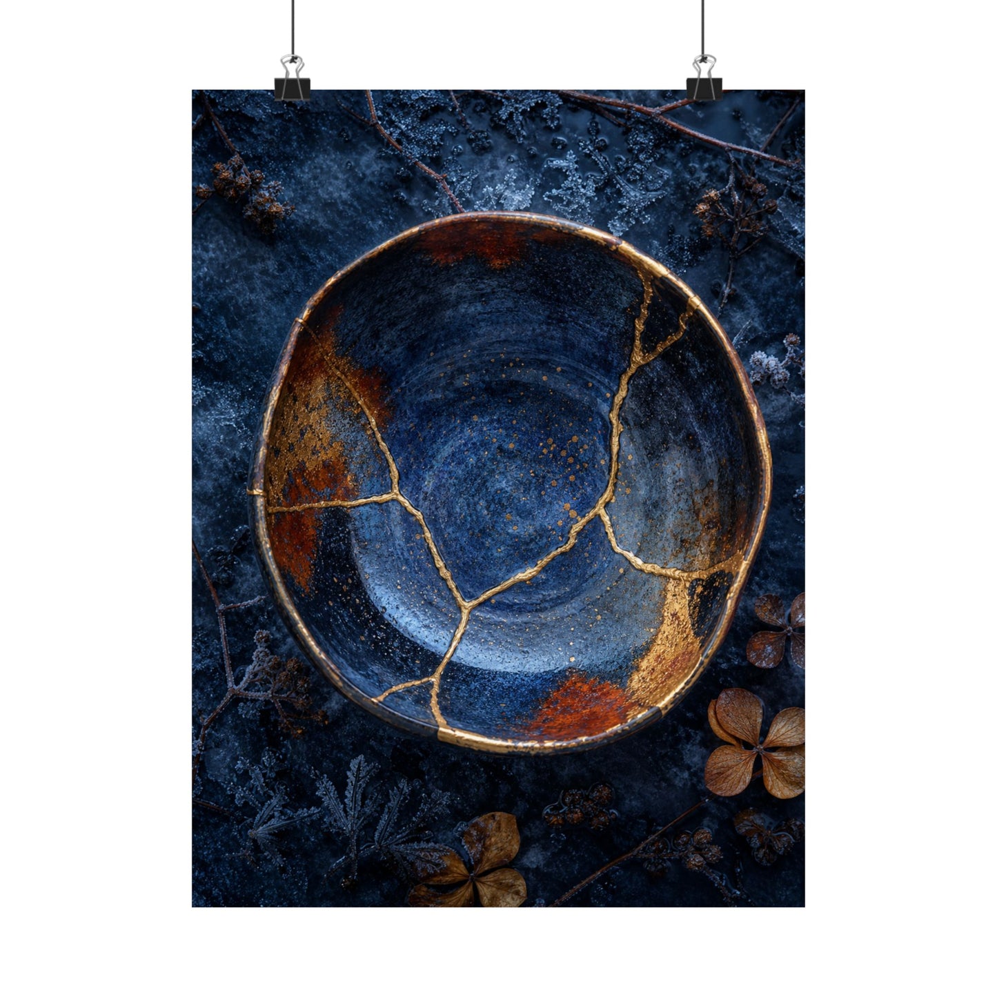 Fukinsei Ceramic Bowl Wall Art Print - Kintsugi Crackle Gold