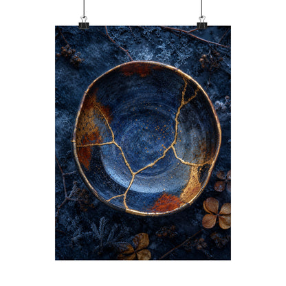Fukinsei Ceramic Bowl Wall Art Print - Kintsugi Crackle Gold