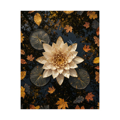 Lotus Flower Wall Art Print | Autumn Kintsugi Gold Repair Art