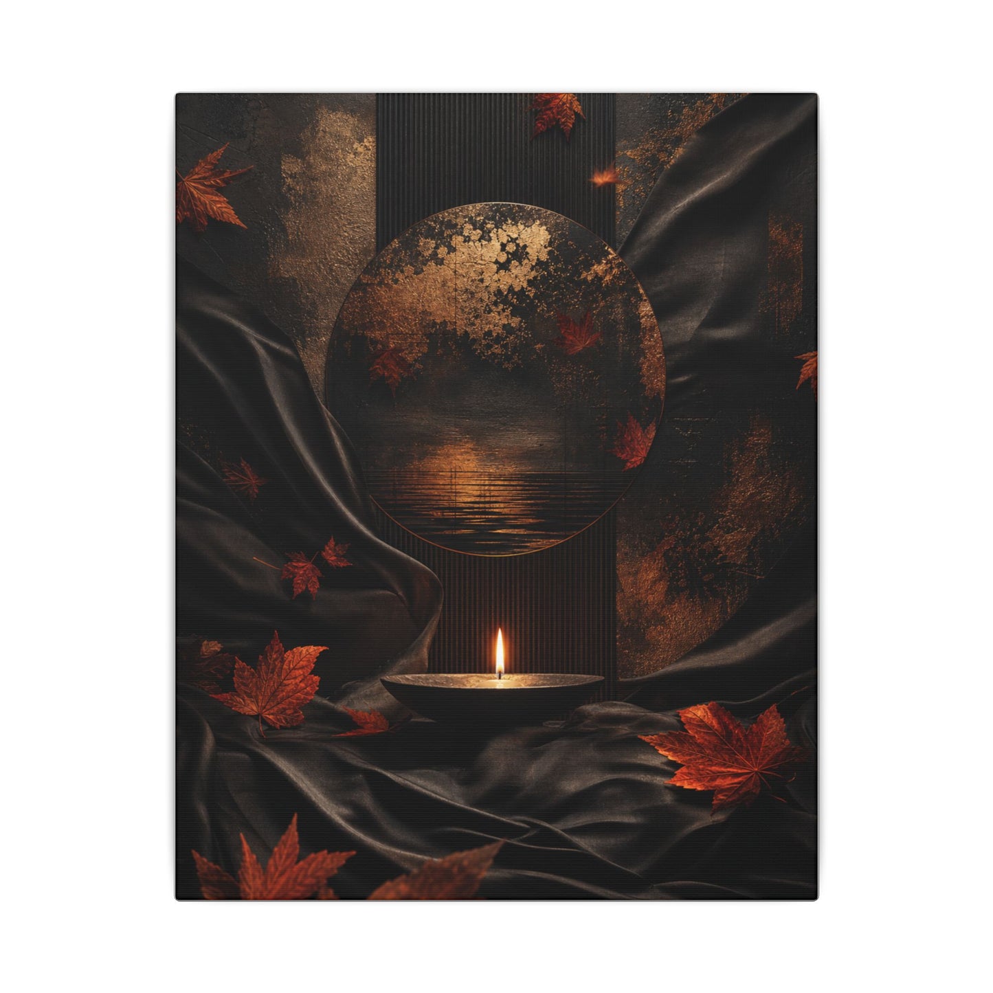 Silk Drape Autumn Canvas Art | Dark Japandi Moody Design
