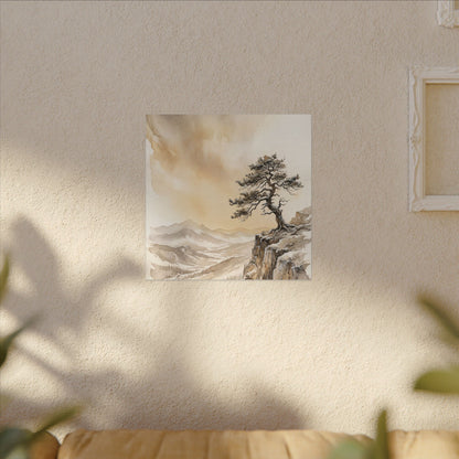 Pine Tree Canvas Art | Winter Japandi Watercolor Art