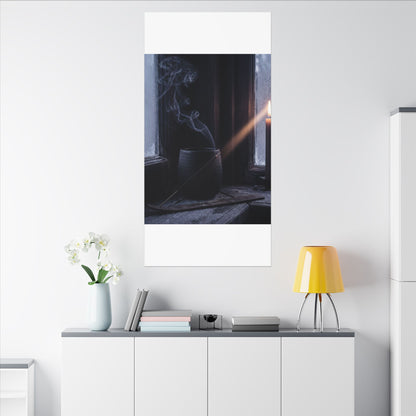 Incense Smoke Winter Canvas Art | Dark Japandi Sophisticated Design