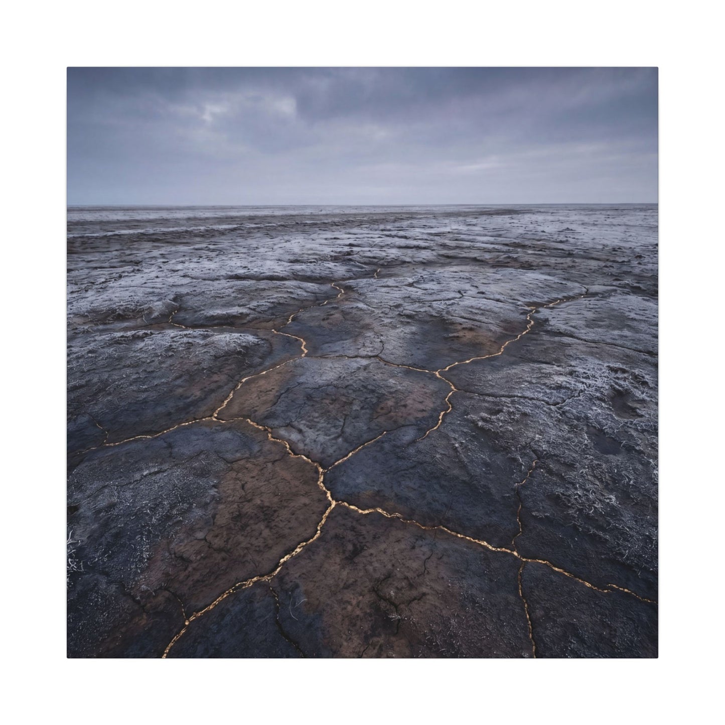 Dark Japandi Cracked Earth in Overcast | Dark Texture Canvas Art