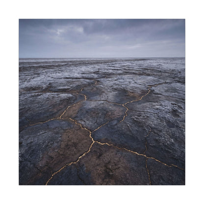 Dark Japandi Cracked Earth in Overcast | Dark Texture Canvas Art