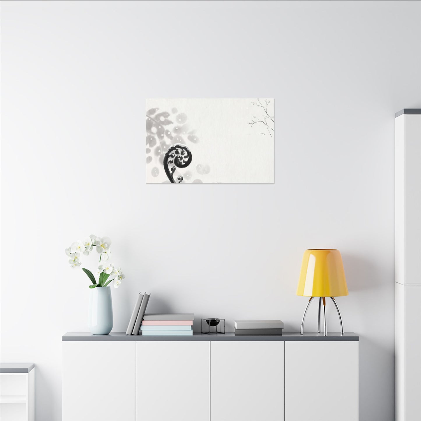 Winter Fern Unfurling Ukiyo E Inspired Canvas Art | Peaceful Decor