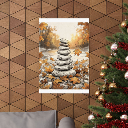 Autumn River Stones Minimal Line Wall Art Print | Neutral Decor