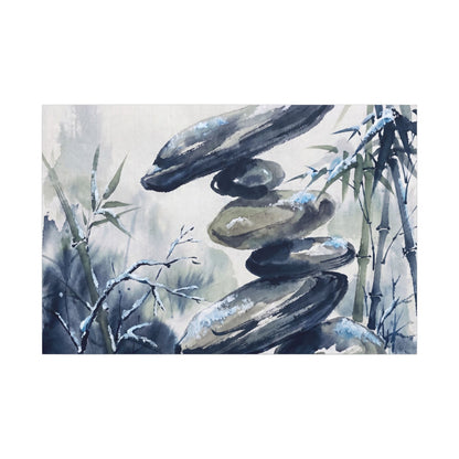 Zen River Stones in Moonlight | Sumi E Canvas Art Art Print