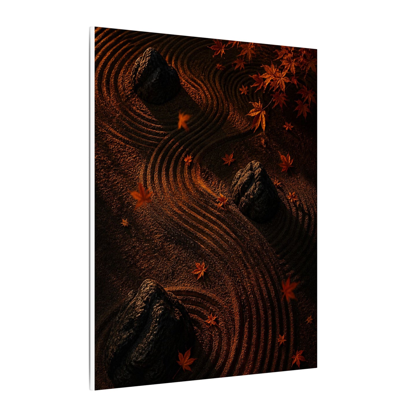 Dark Japandi Rock Garden in Golden Hour | Charcoal Ink Canvas Art