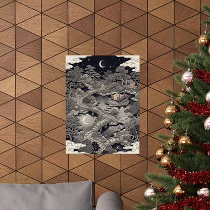 Summer Moonlit Garden Ukiyo E Inspired Wall Art Print | Serene Decor