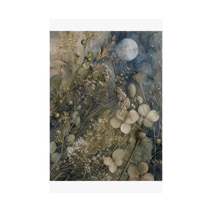 Japandi Dried Flowers in Moonlight | Watercolor Wall Art Print