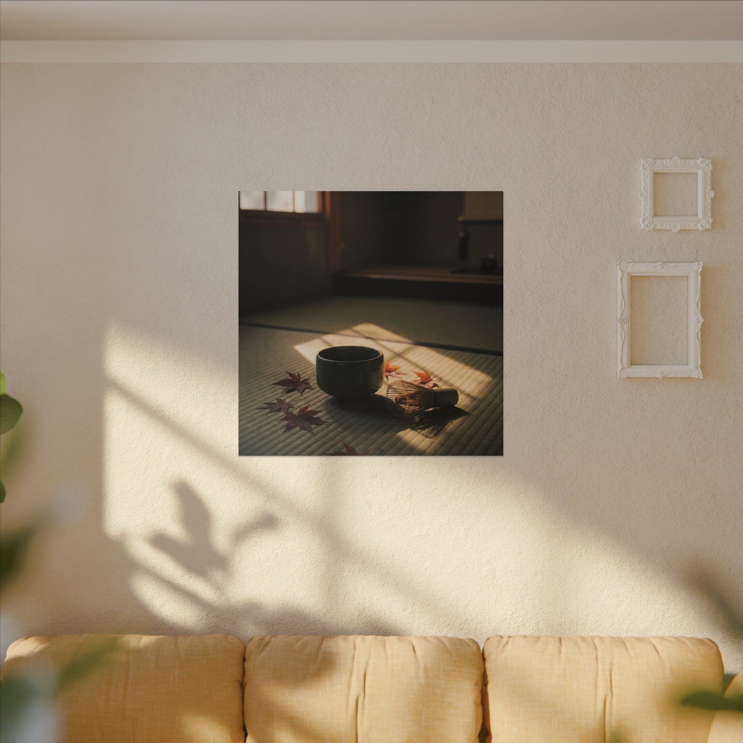 Dark Japandi Tea Ceremony in Golden Hour | Moody Minimal Canvas Art