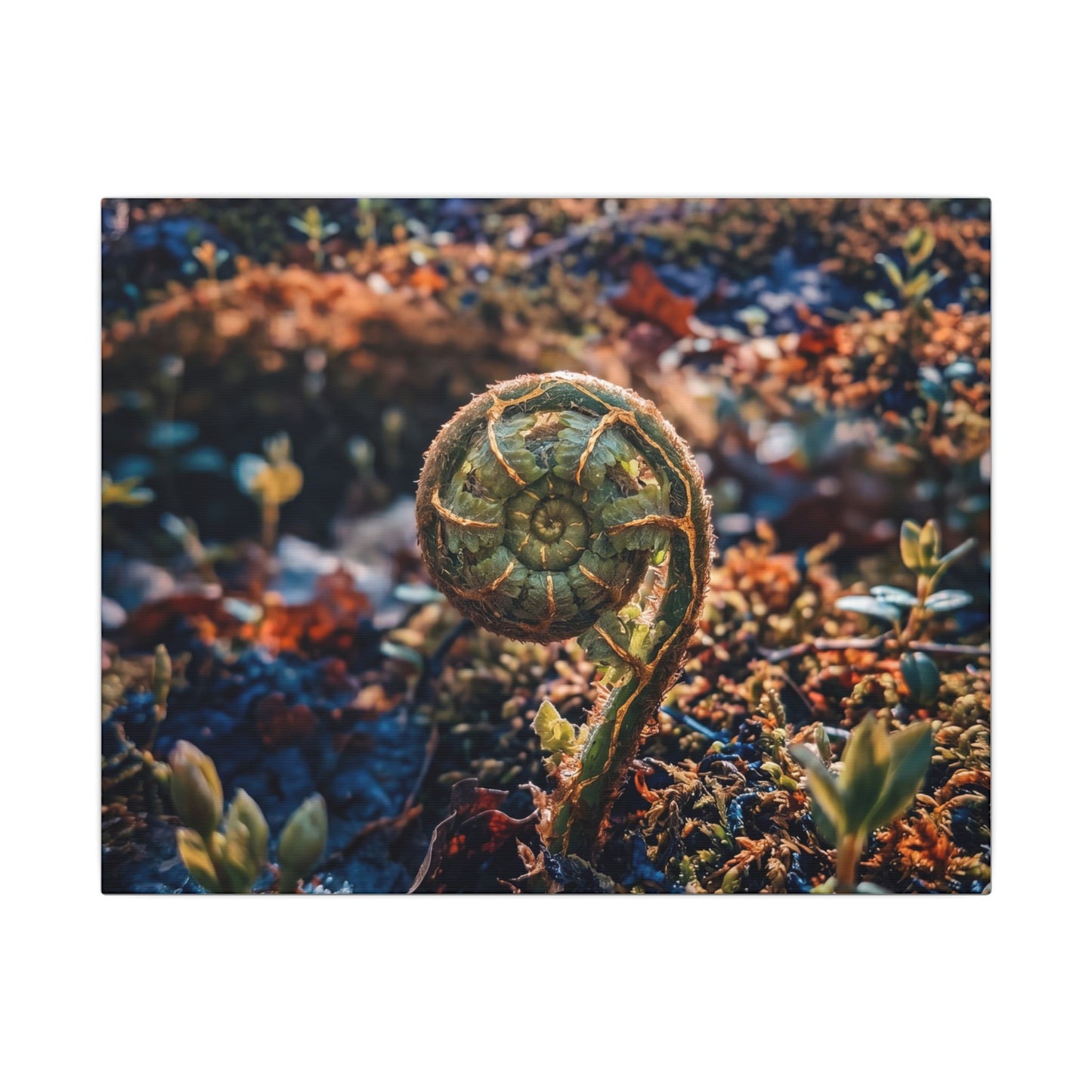 Kintsugi Fern Unfurling in Dappled | Gold Vein Canvas Art