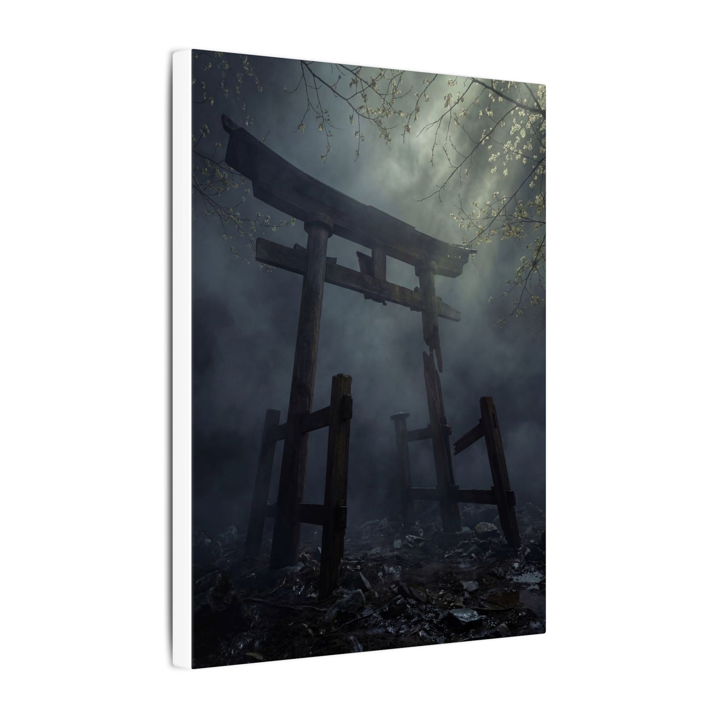Dark Japandi Torii Gate in Dappled | Moody Minimal Canvas Art