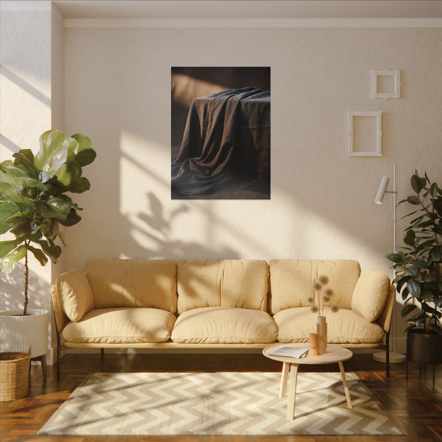Silk Drape Canvas Art | Winter Dark Japandi Shadow Zen Art