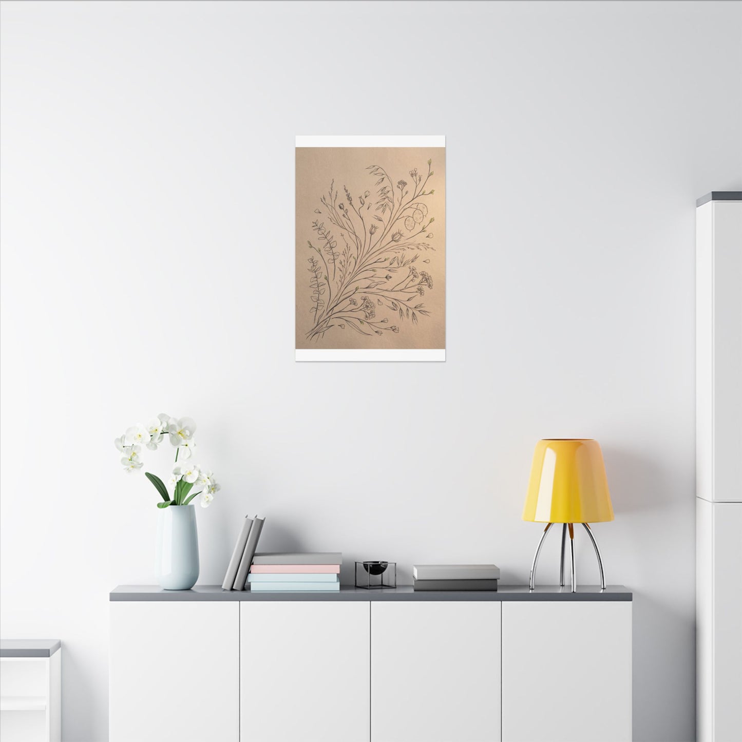 Dried Flowers Canvas Art | Spring Japandi Minimal Line Art