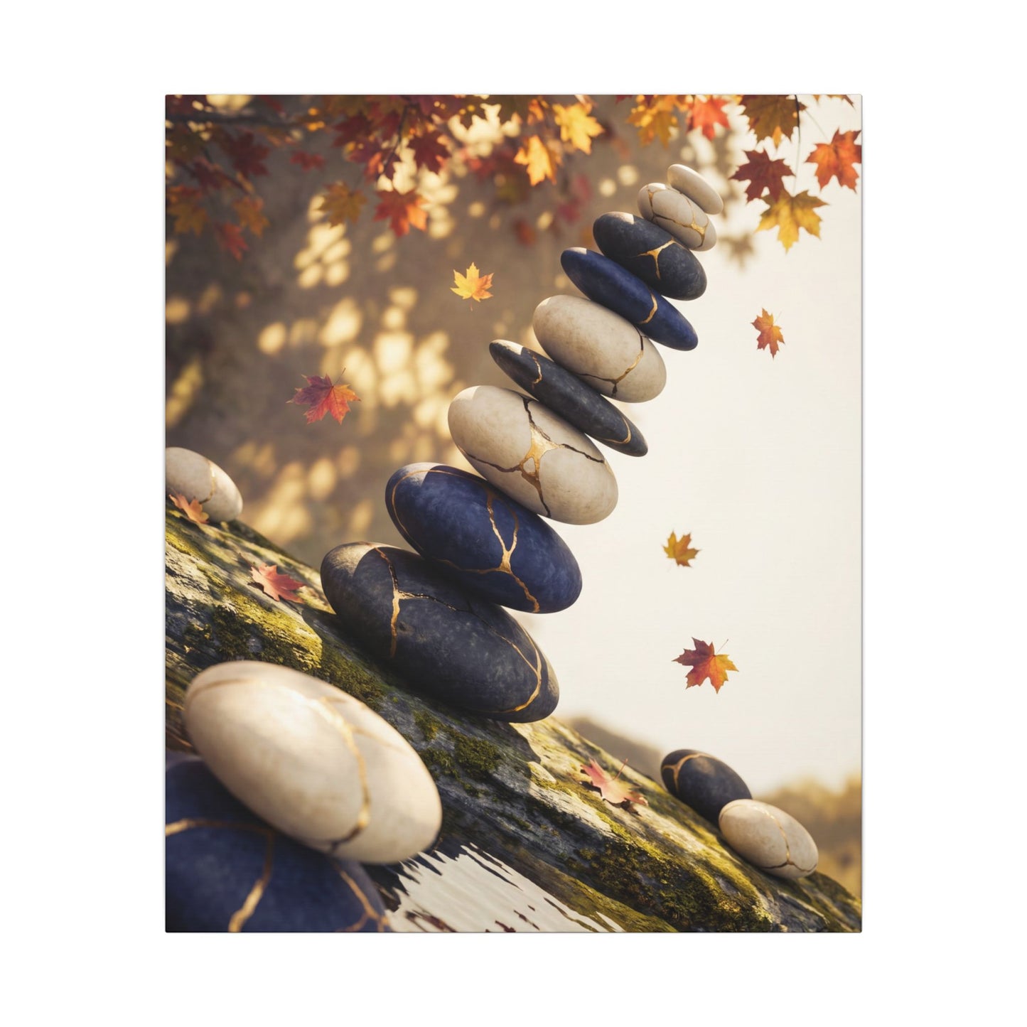 Ma River Stones Canvas Art - Kintsugi Gold Vein