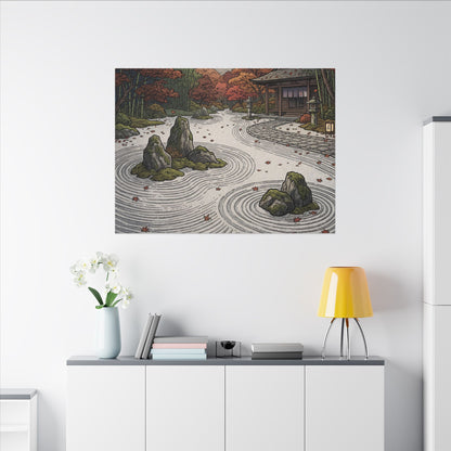 Autumn Rock Garden Ukiyo E Inspired Canvas Art | Peaceful Decor