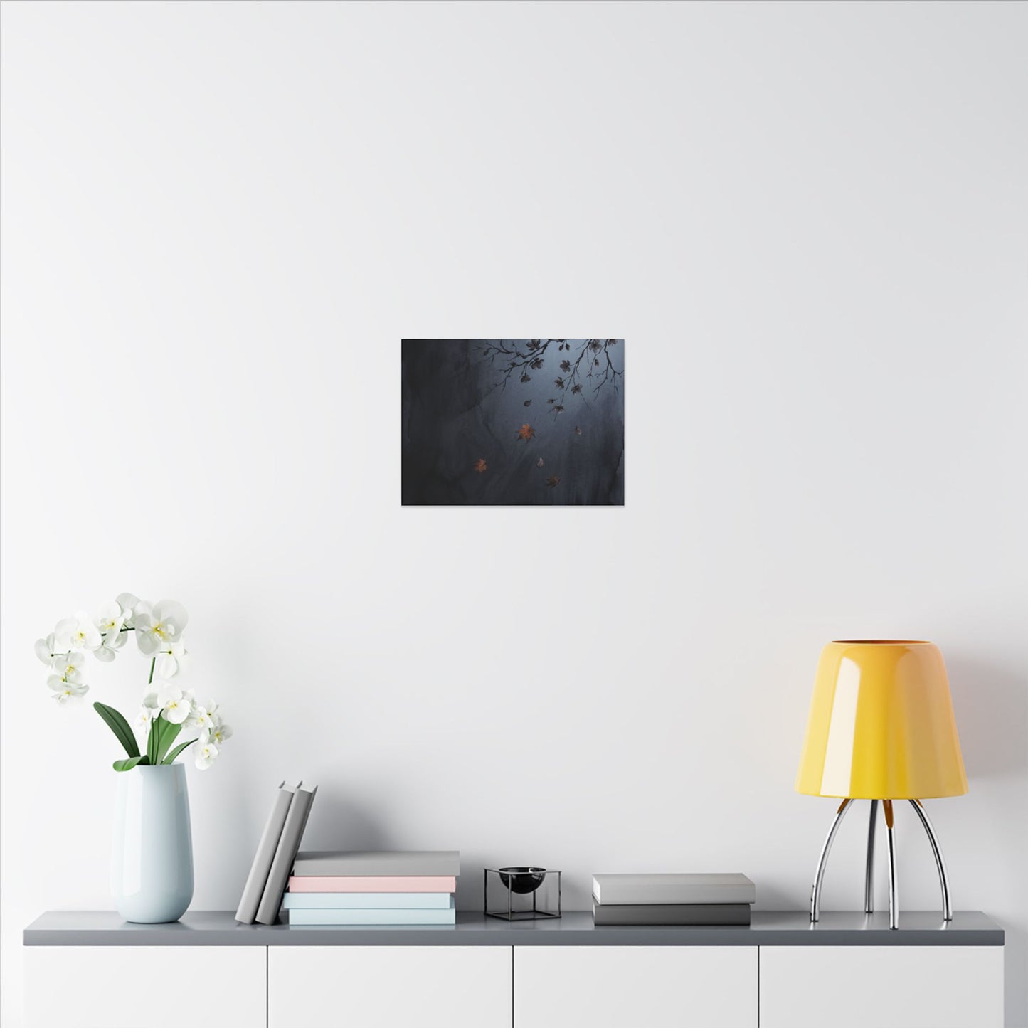 Autumn Cherry Blossom Charcoal Ink Canvas Art | Atmospheric Decor