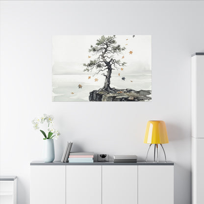 Japandi Pine Tree in Overcast | Watercolor Canvas Art