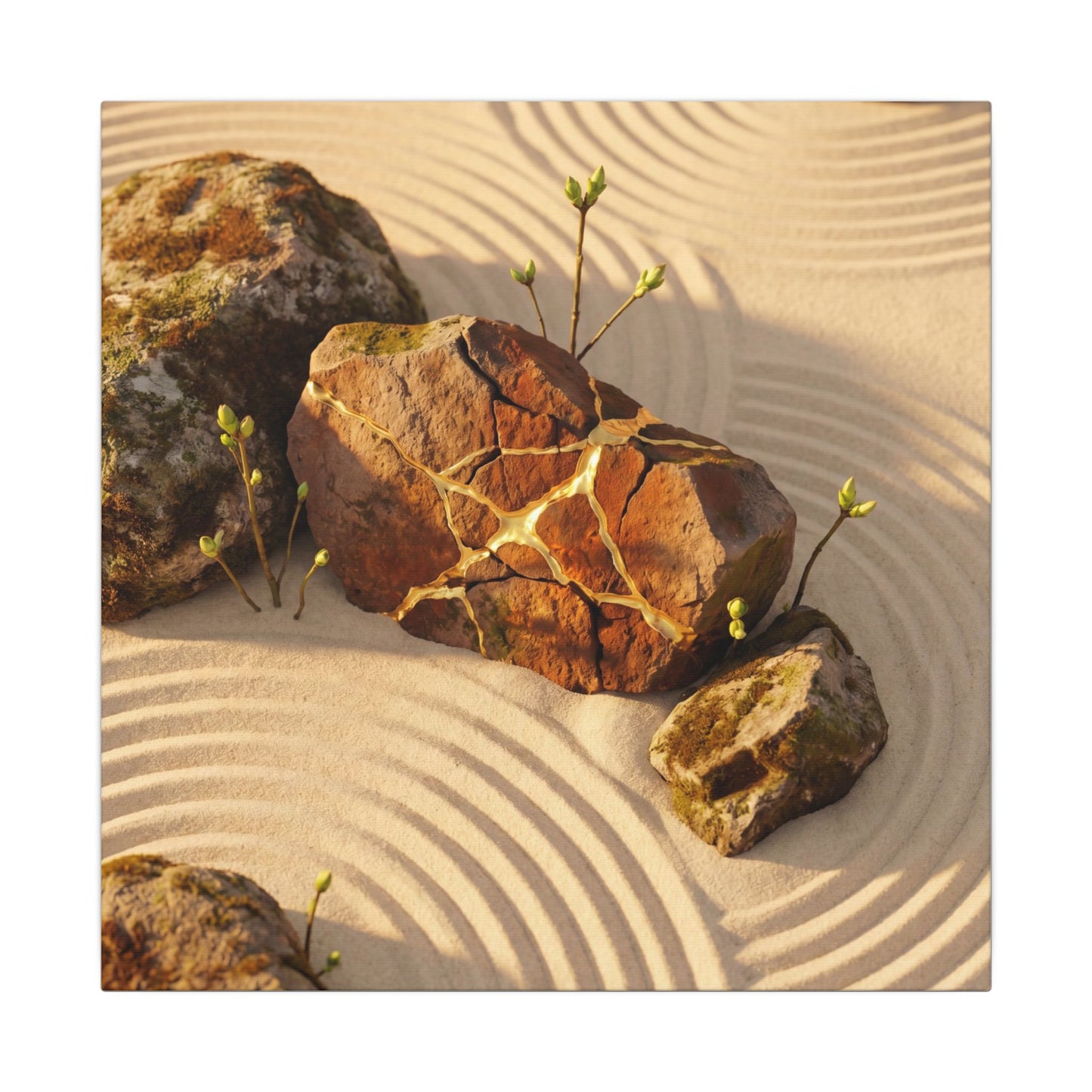 Kanso Rock Garden Canvas Art - Kintsugi Crackle Gold
