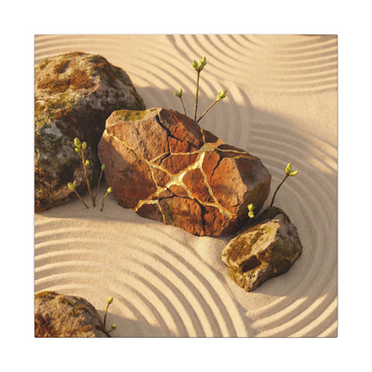 Kanso Rock Garden Canvas Art - Kintsugi Crackle Gold