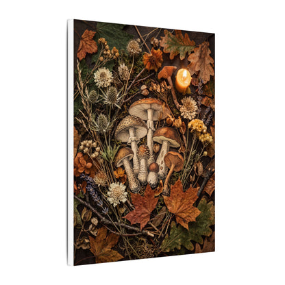Autumn Dried Flowers Mushroom Illustration Canvas Art | Earthy Decor