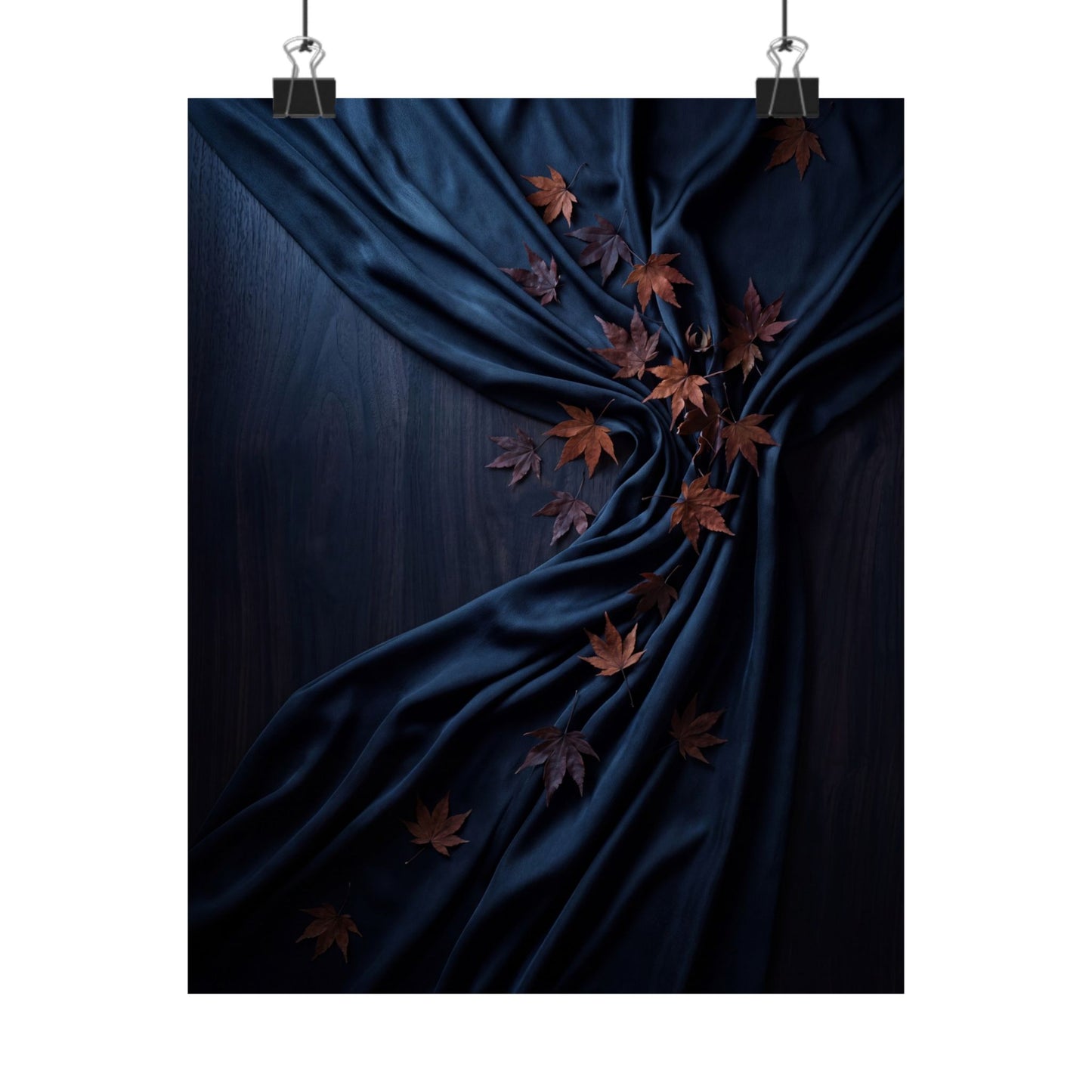 Dark Japandi Silk Drape in Moonlight | Moody Minimal Wall Art Print
