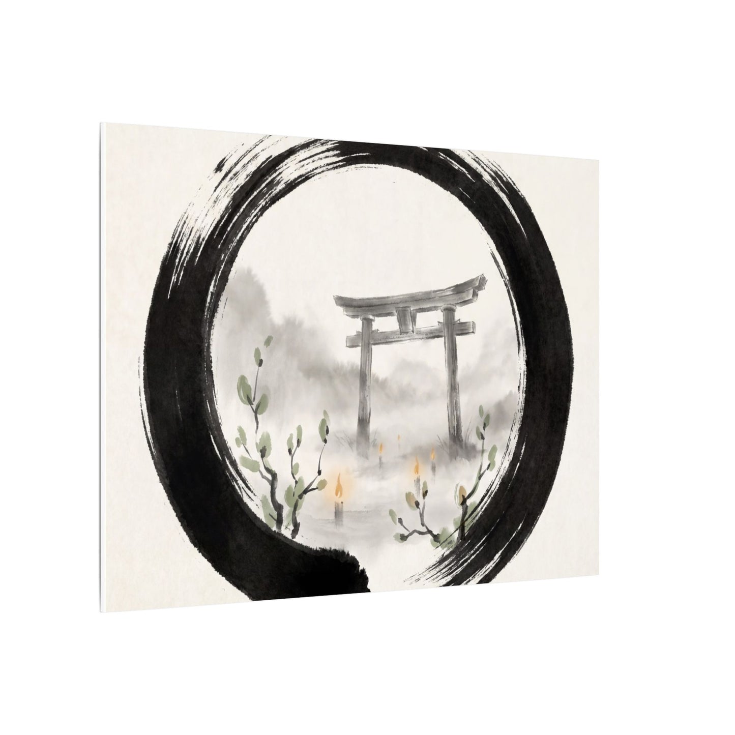 Spring Torii Gate Enso Canvas Art | Tranquil Decor