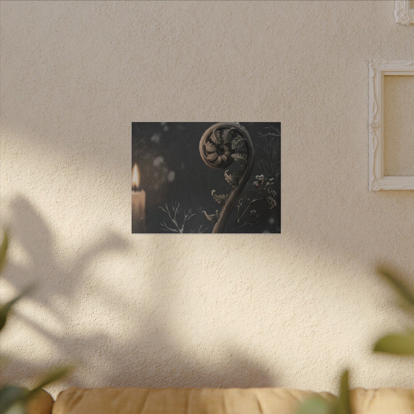 Candlelight Fern Unfurling Canvas Art - Japandi Ma