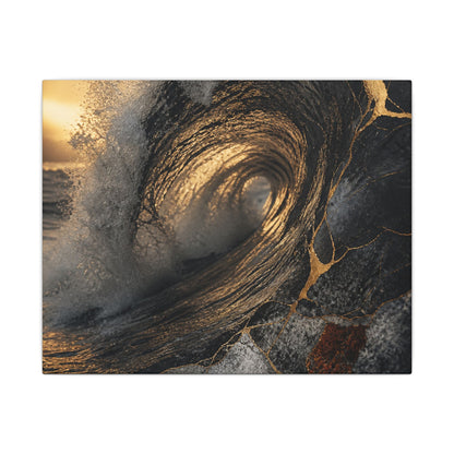 Kanso Ocean Wave Canvas Art - Kintsugi Gold Vein