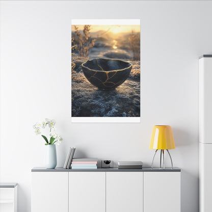 Ceramic Bowl Canvas Art | Winter Kintsugi Gold Repair Art