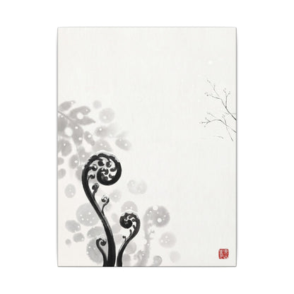 Winter Fern Unfurling Ukiyo E Inspired Canvas Art | Peaceful Decor