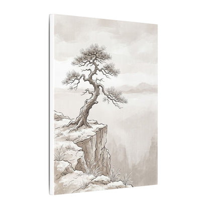 Neutral Pine Tree Canvas Art - Minimal Line Japandi