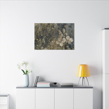 Japandi Dried Flowers in Moonlight | Watercolor Canvas Art