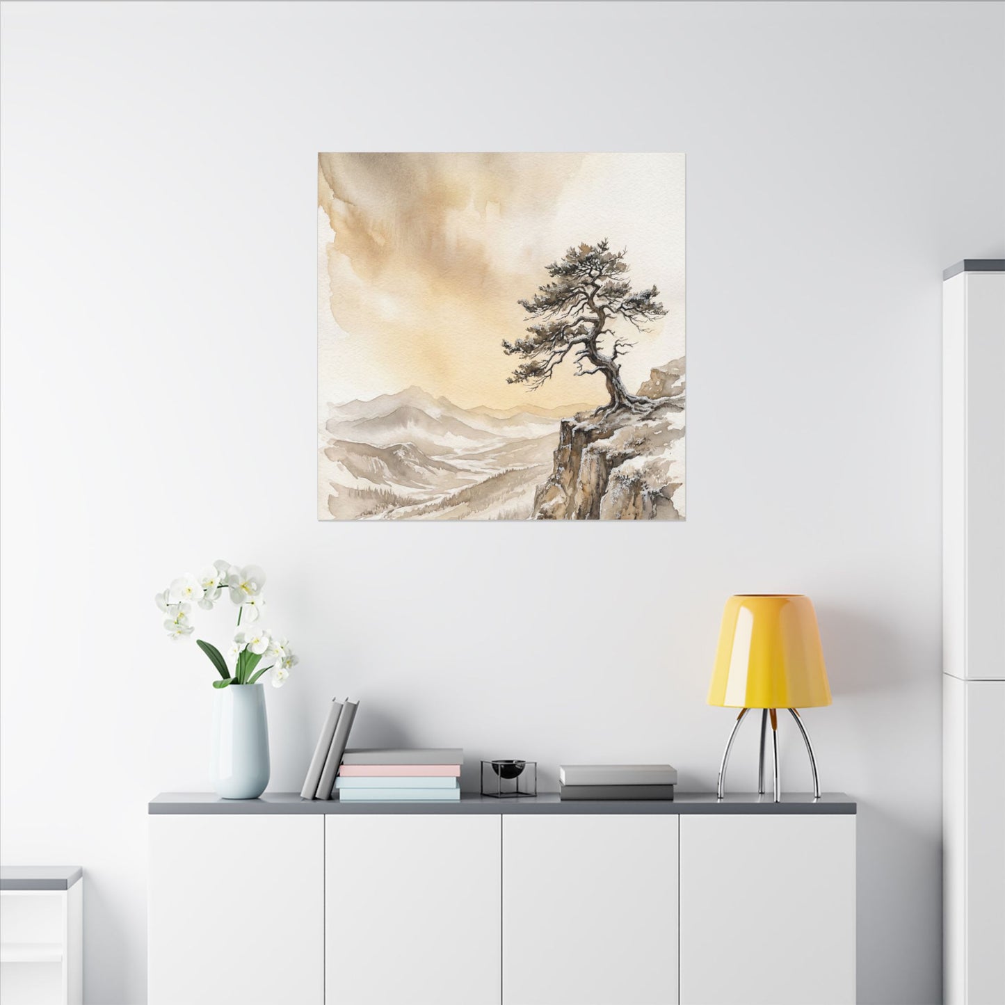 Pine Tree Canvas Art | Winter Japandi Watercolor Art