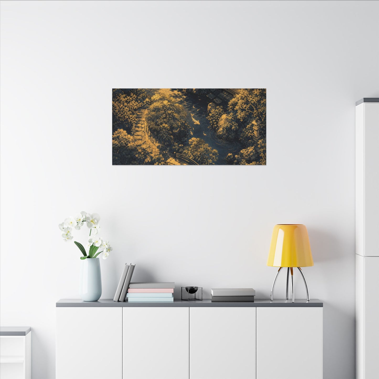 Contemplative Moonlit Garden Canvas Art - Ukiyo E Inspired Zen