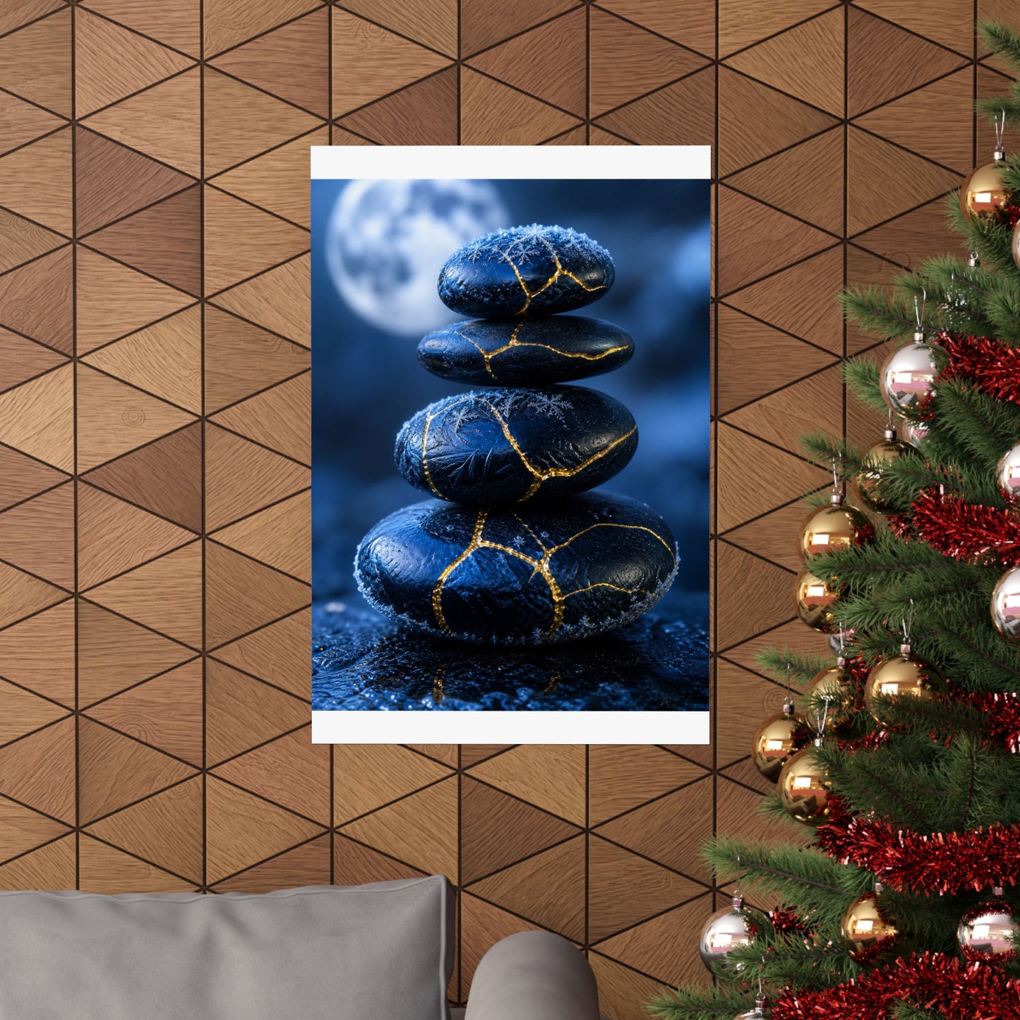 River Stones Gold Repair Wall Art Print | Philosophical Kintsugi Art