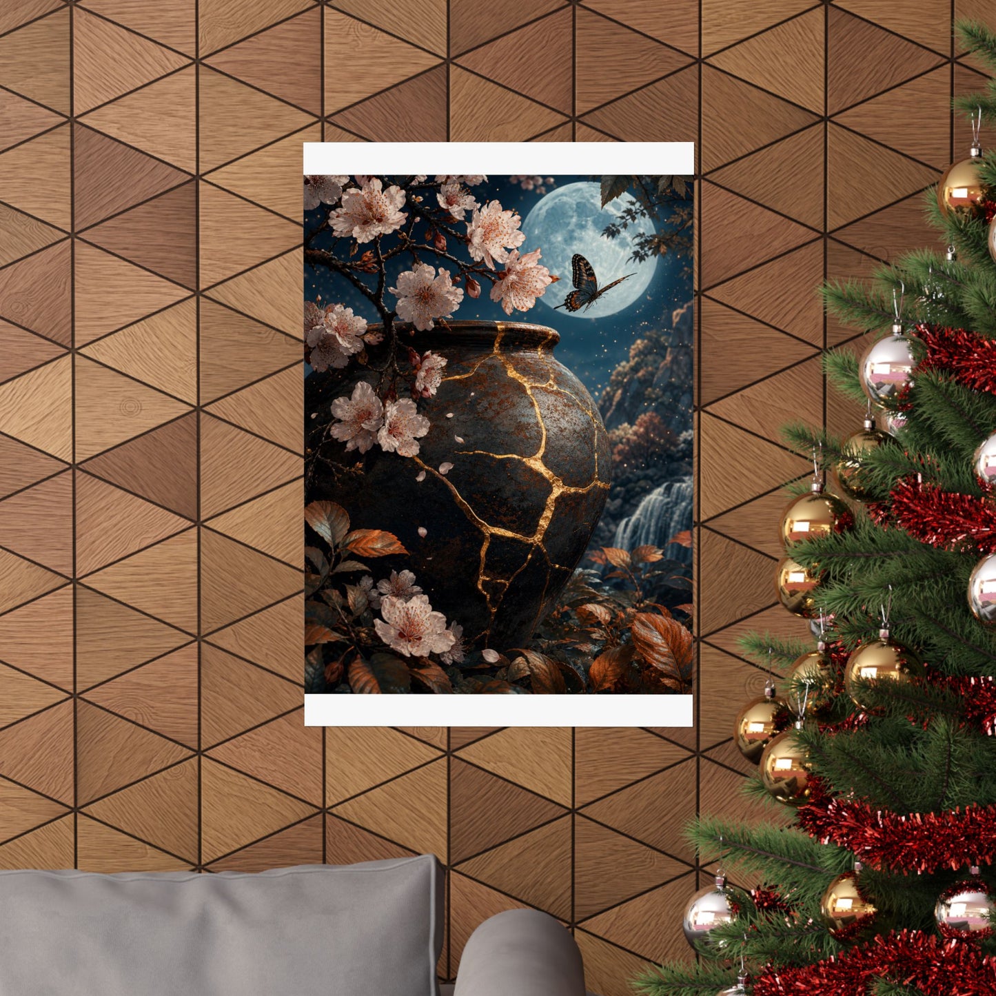 Cherry Blossom Gold Repair Wall Art Print | Beautiful Kintsugi Art