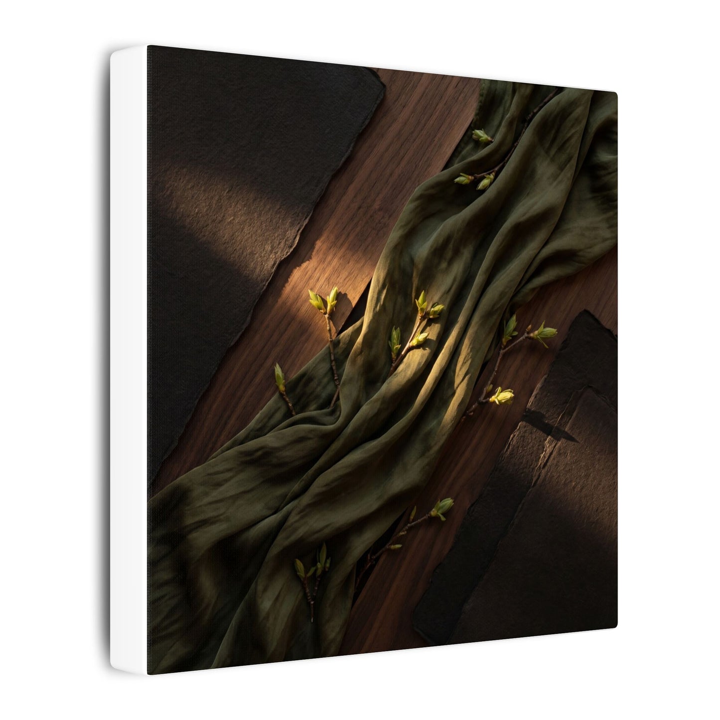 Silk Drape Canvas Art | Spring Dark Japandi Dark Texture Art