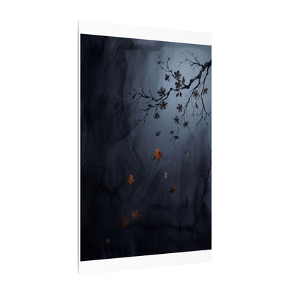 Autumn Cherry Blossom Charcoal Ink Canvas Art | Atmospheric Decor