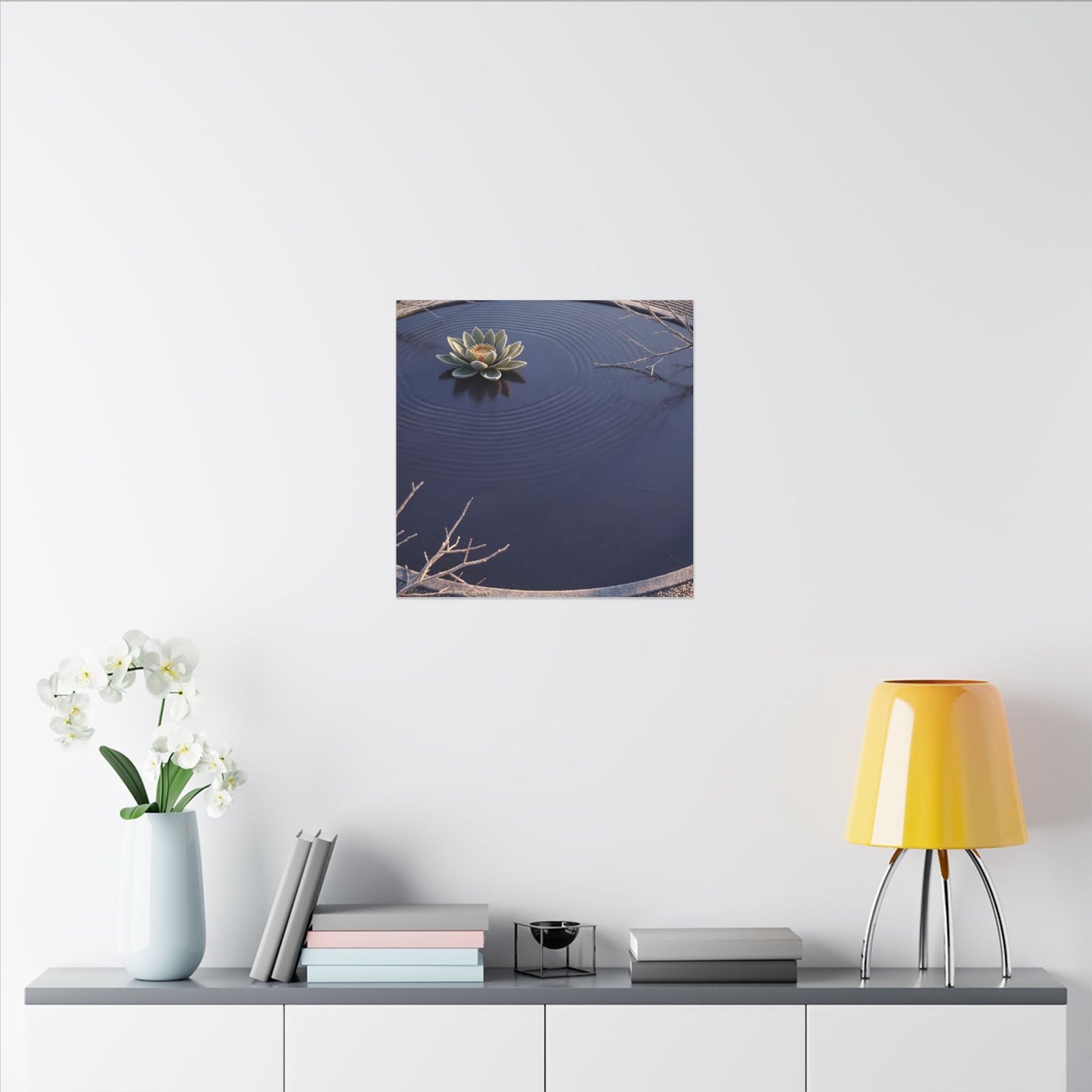 Lotus Flower Canvas Art | Winter Zen Karesansui Art