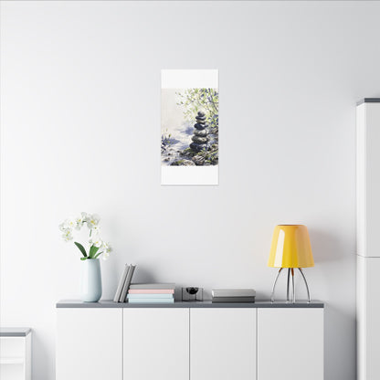 River Stones Sumi E Canvas Art | Serene Zen Art