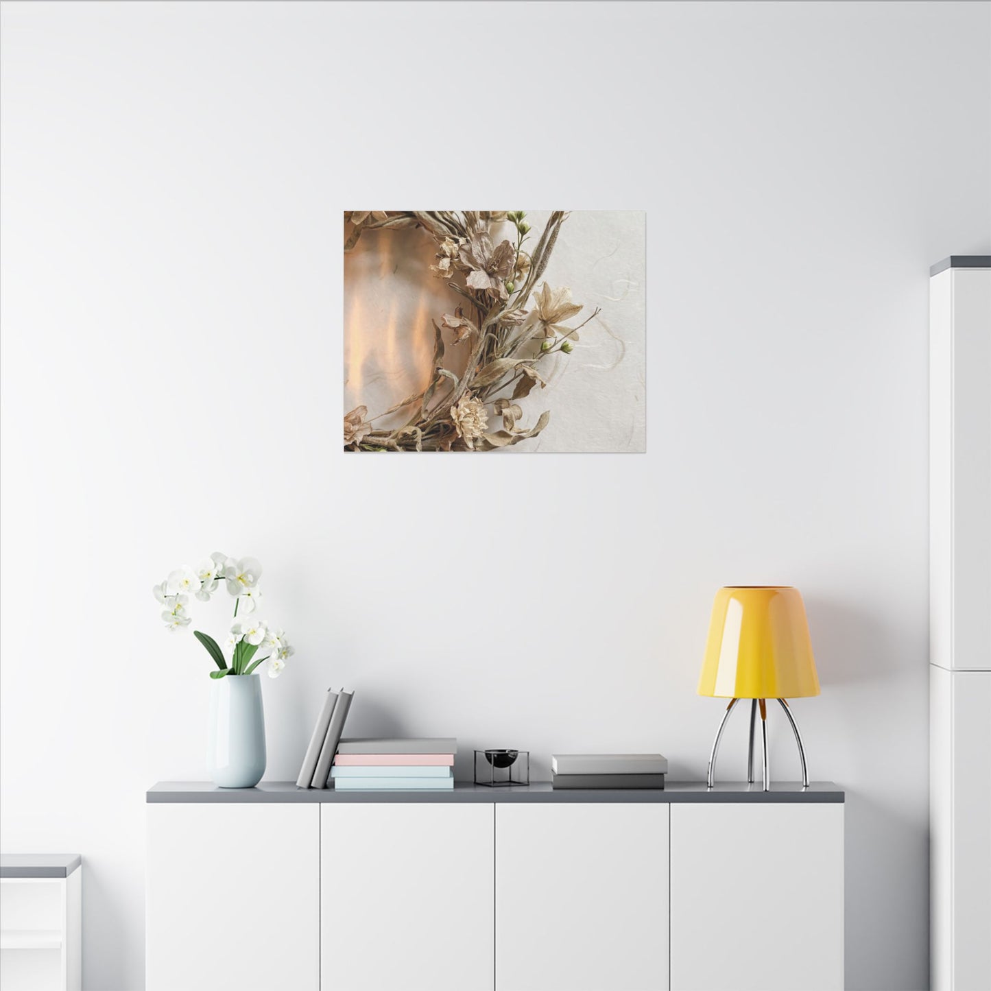 Dried Flowers Japanese Pattern Canvas Art | Neutral Japandi Art