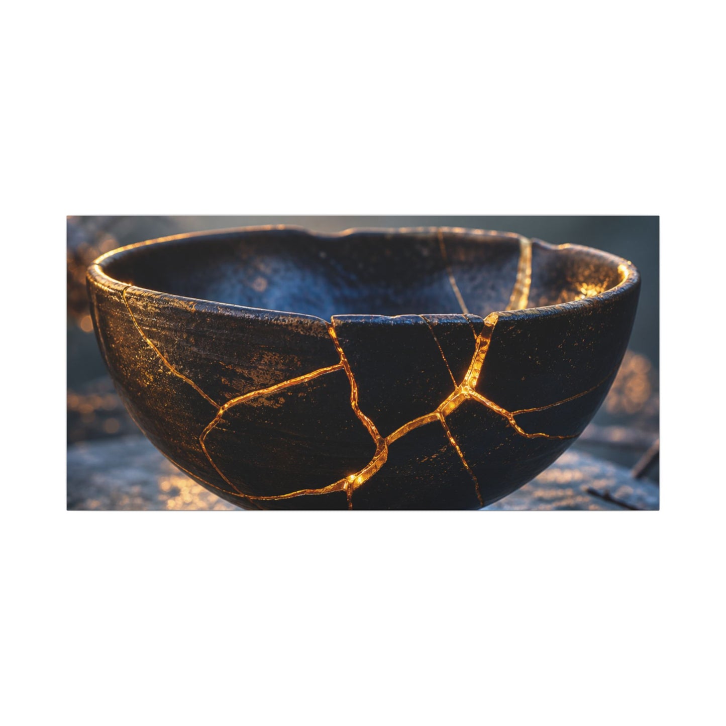 Ceramic Bowl Canvas Art | Winter Kintsugi Gold Repair Art
