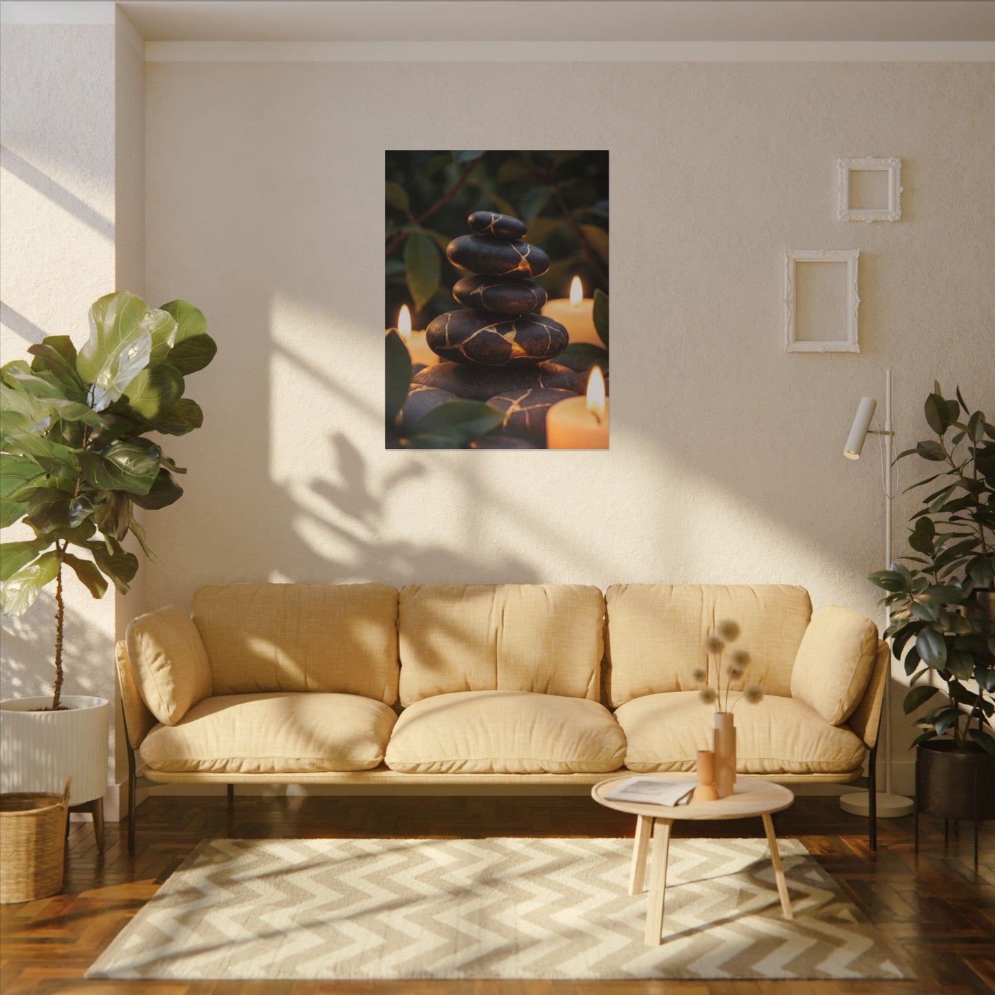 Summer River Stones Gold Vein Canvas Art | Philosophical Decor