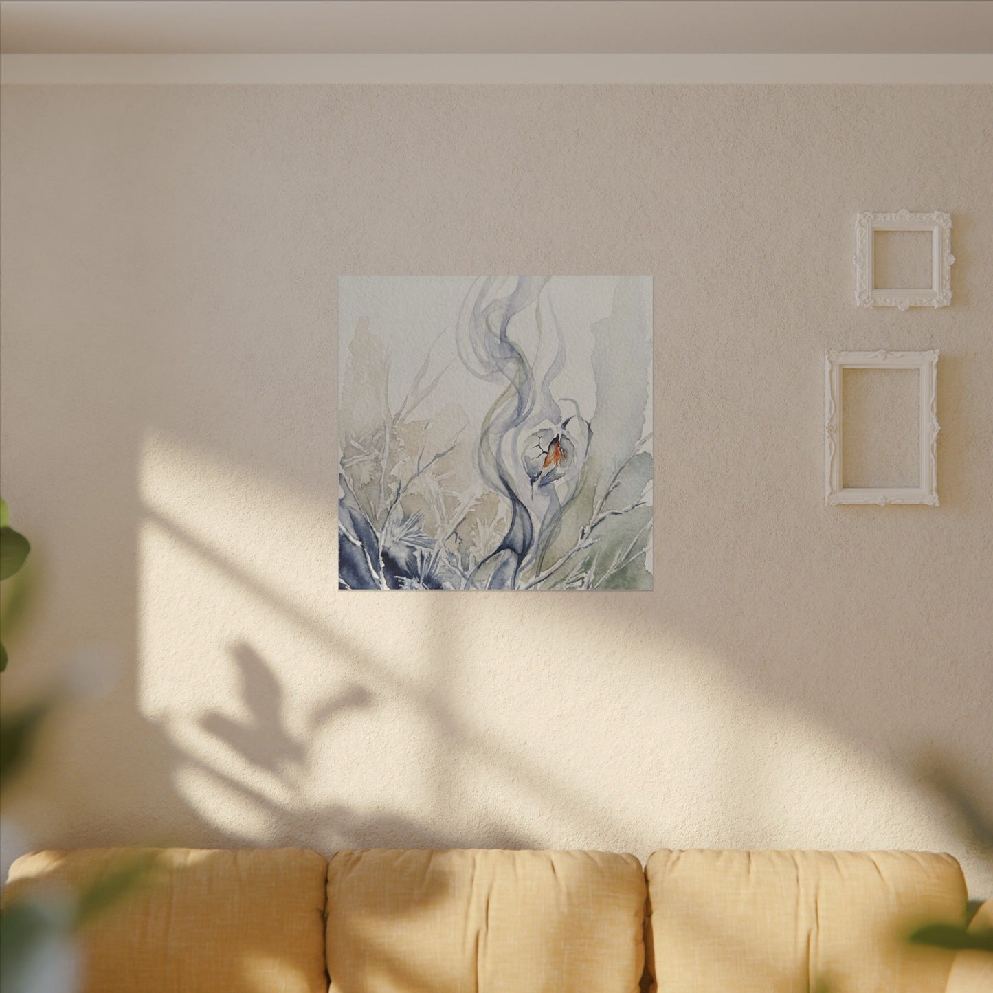 Earthy Incense Smoke Canvas Art - Watercolor Japandi
