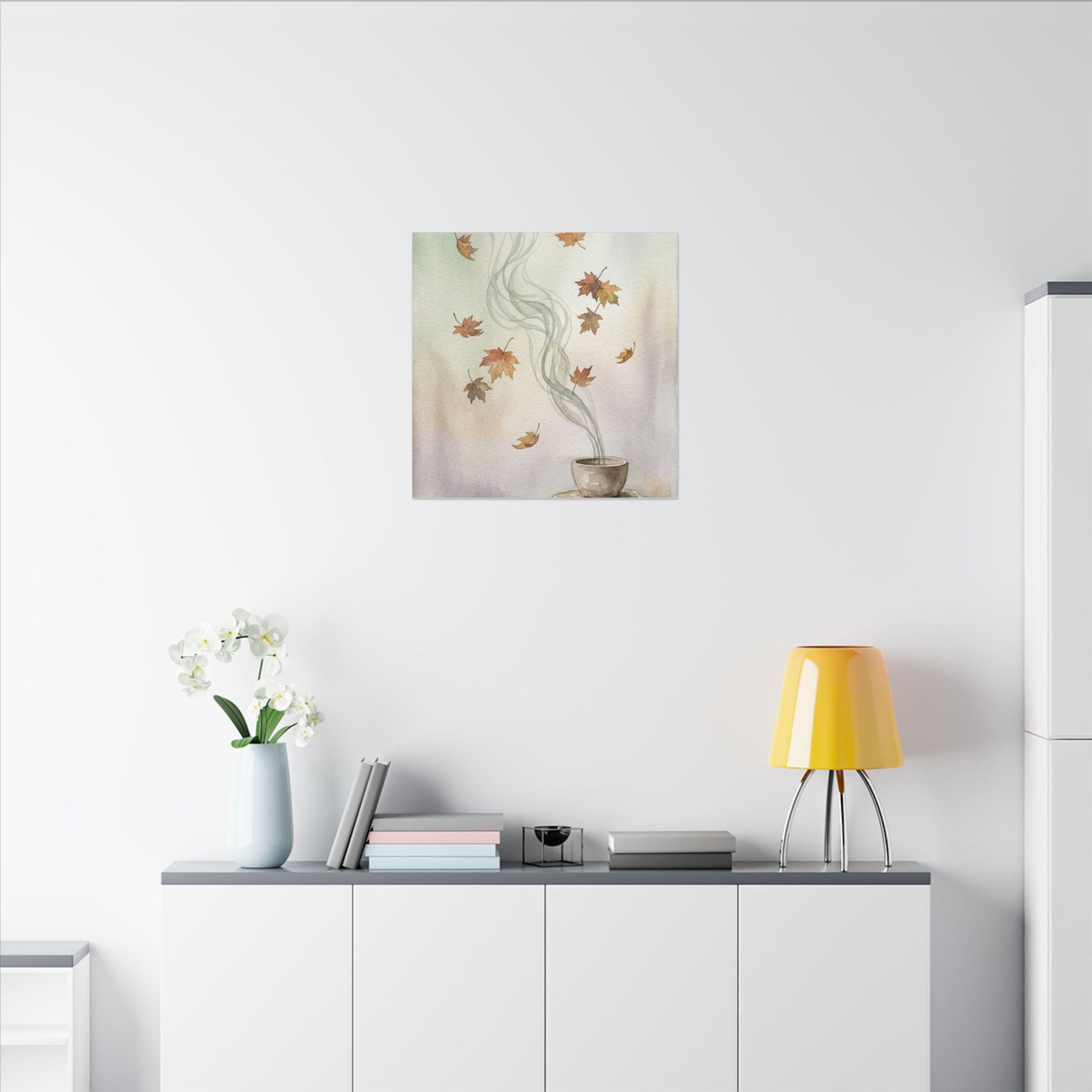 Incense Smoke Canvas Art | Autumn Japandi Watercolor Art
