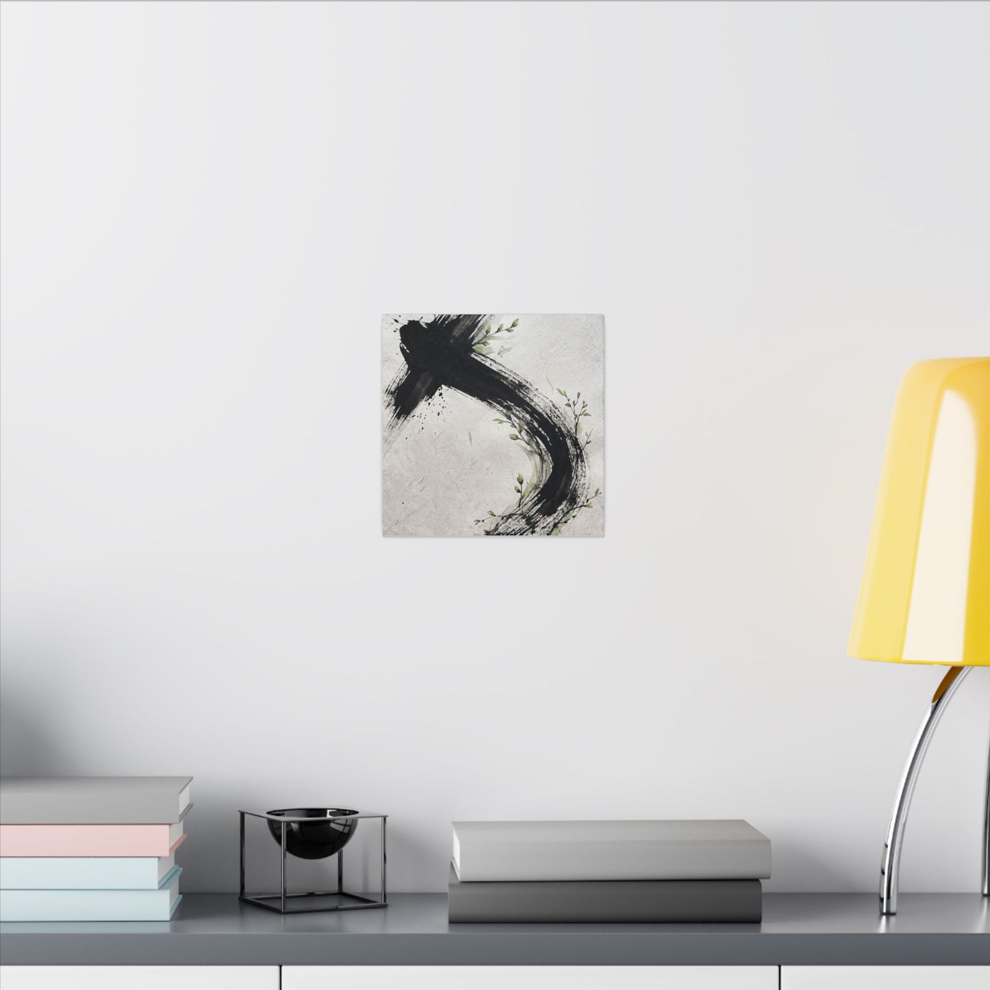 Ink Brushstroke Spring Canvas Art | Dark Japandi Sophisticated Design